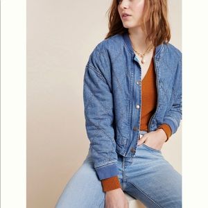 Denim quilted bomber jacket from Anthropologie